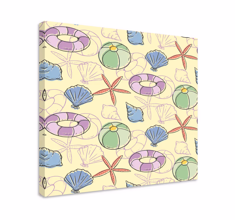Canvas schilderij marine schelpen en reddingsboeien - TenStickers