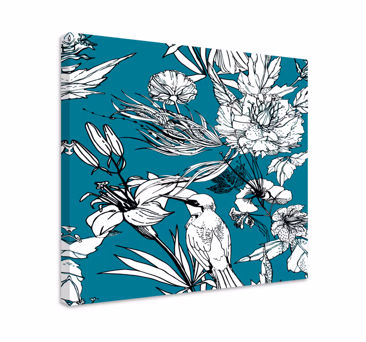 Tussen de bloemen Canvas schilderij vogels - TenStickers