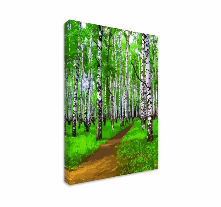 Weelderig berkenbospad Canvas bomen - TenStickers