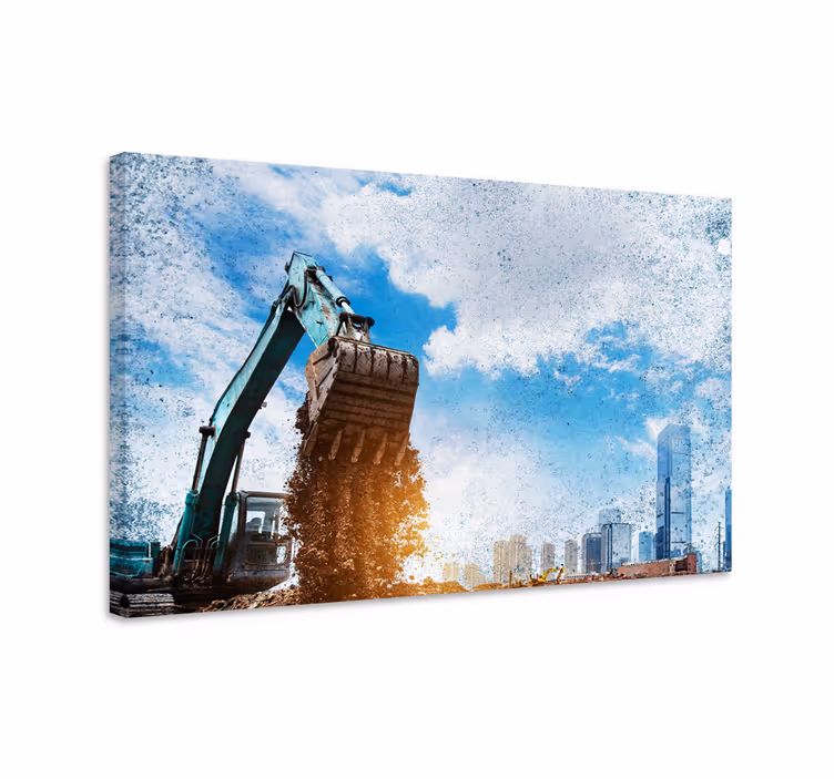 Canvas schilderij landen en steden graafmachine landschap - TenStickers