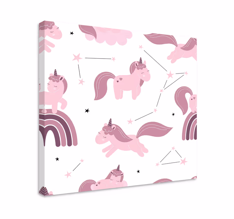 Roze ontwerpen met sterren Canvas schilderij eenhoorn - TenStickers