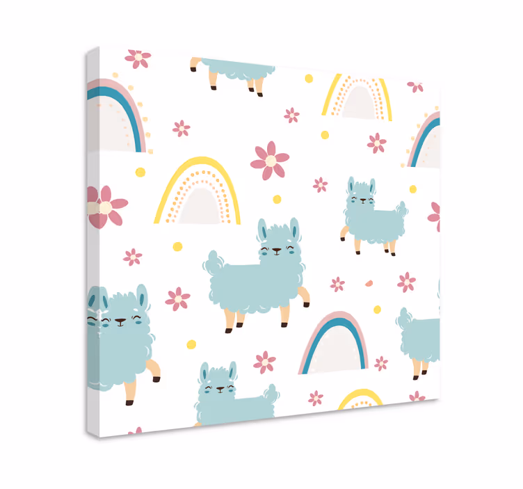 Canvas schilderij dieren lama en bloemen - TenStickers