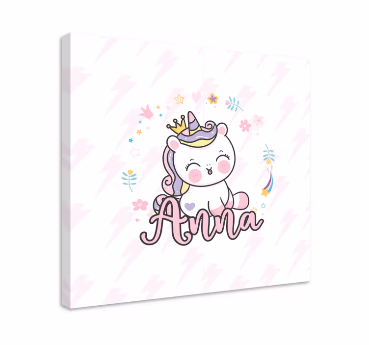 Gepersonaliseerde canvas schilderij Mooie baby eenhoorn - TenStickers