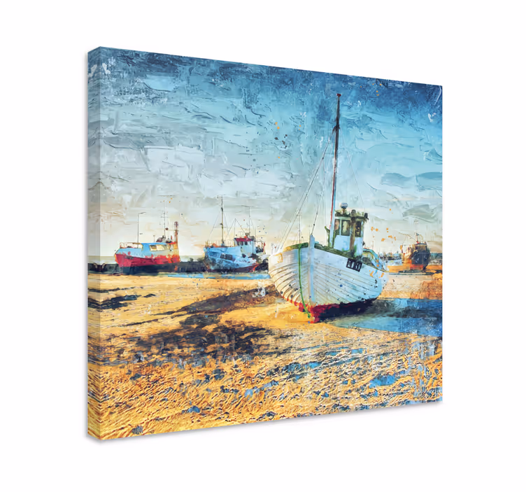 Canvas landschap vissersboten aangemeerd - TenStickers