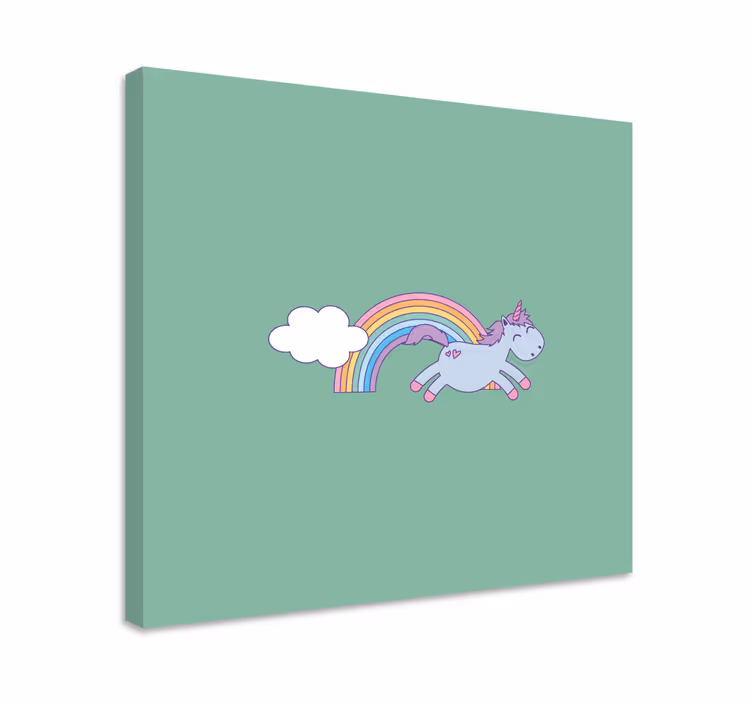 Canvas schilderij eenhoorn blije eenhoorn springend - TenStickers