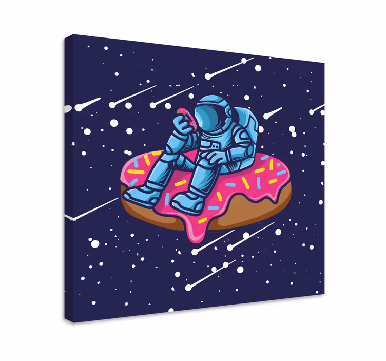 Ruimtevaarder op donut videogames canvas schilderij - TenStickers