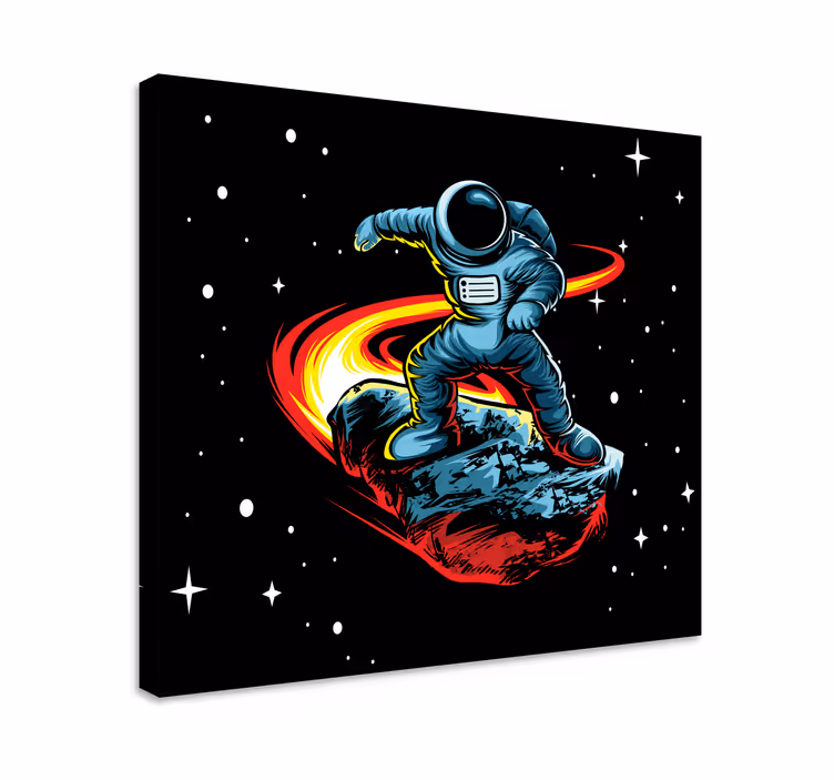 Videogames canvas schilderij astronaut surfing asteroïde - TenStickers