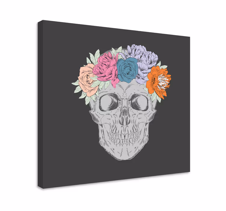 Canvas schilderij bloemen en planten schedelboeket - TenStickers