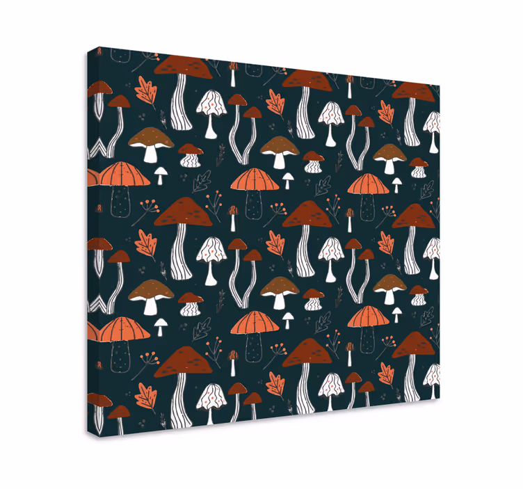 Canvas schilderij bloemen en planten paddenstoelenpatroon - TenStickers