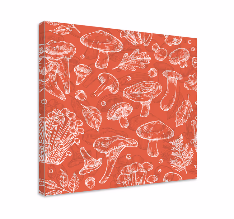 Canvas schilderij bloemen en planten paddenstoel en blad - TenStickers