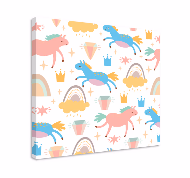 Paarden schilderij op canvas kleurrijke eenhoorns galopperen - TenStickers