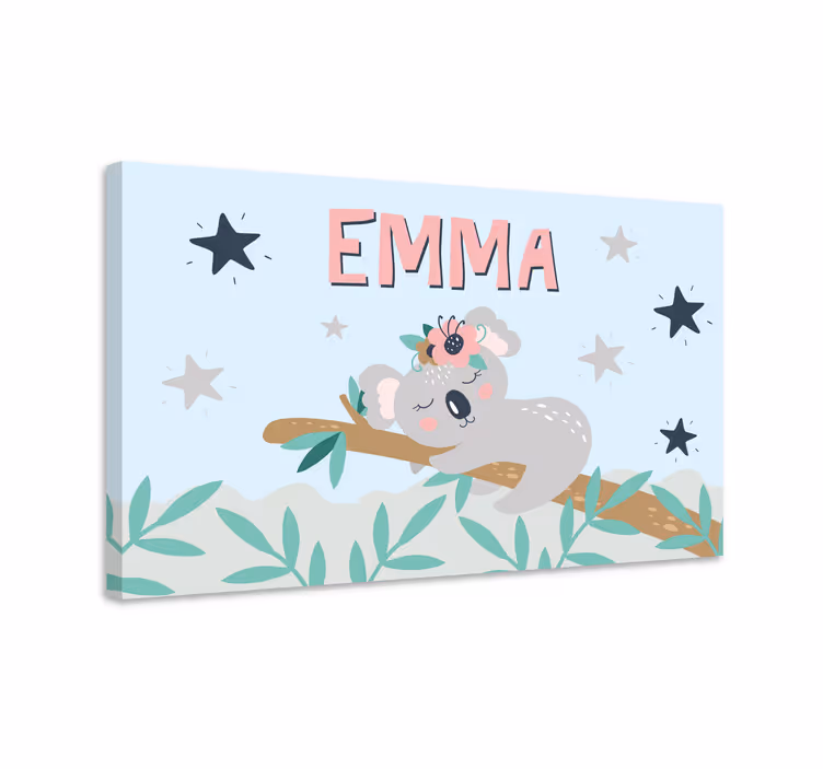 Canvas schilderij baby's Schattige koala voor meisje met naam - TenStickers