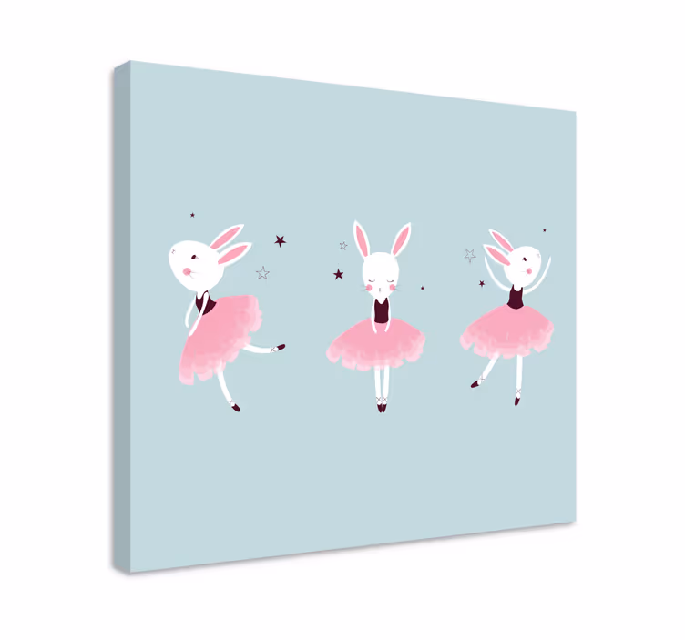 Canvas schilderij mens ballet dansende konijnen - TenStickers