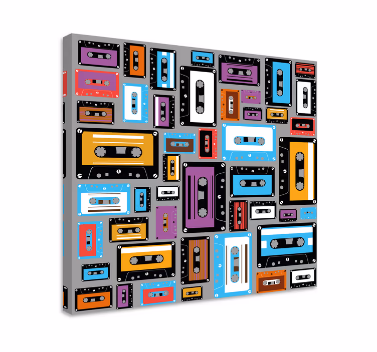 Canvas schilderij sporten kleurrijke cassettebandjes - TenStickers