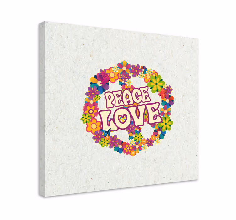Vrede liefde bloemenkroon Canvas schilderij tekst - TenStickers