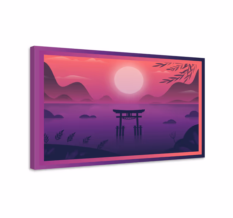 Zonsondergang torii poort Canvas schilderij oriental - TenStickers