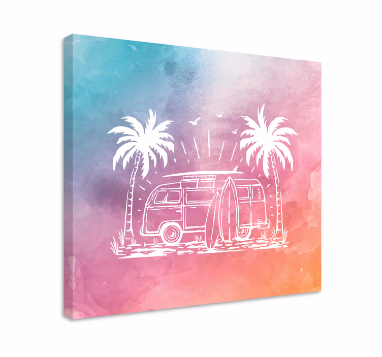 Canvas schilderij landen en steden retro surfbus - TenStickers