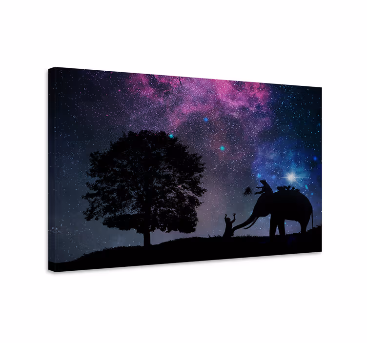 Canvas schilderij olifant kind en olifant interactie - TenStickers