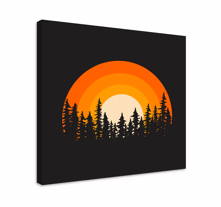 Canvas landschap gestileerde zonsopgang silhouet - TenStickers