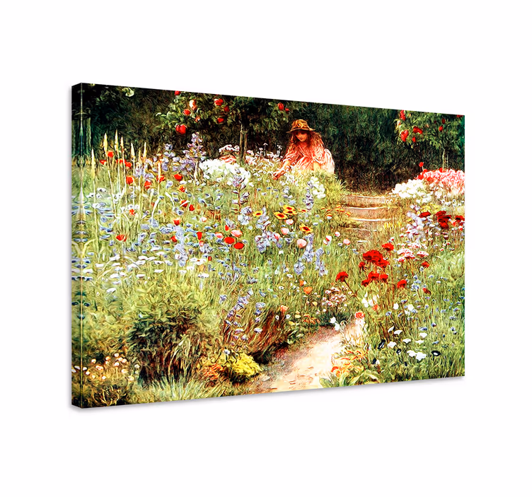 Canvas schilderij bloemen en planten meisje tussen bloemen - TenStickers