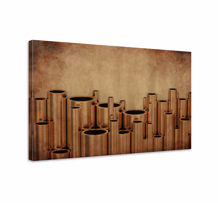 Canvas schilderij abstract koperen buizen array - TenStickers
