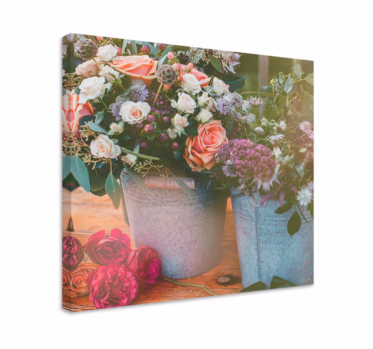 Canvas schilderij bloemen en planten bloemenmanden display - TenStickers