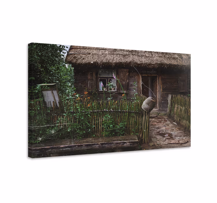 Canvas schilderij rustiek charmante cottage ingang - TenStickers
