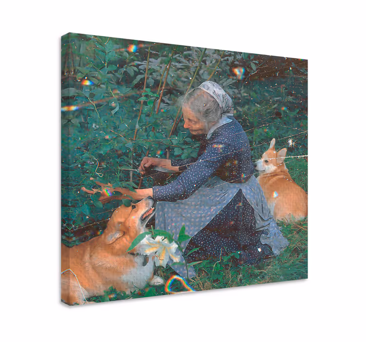 Vrouw met corgi's Canvas schilderij hond - TenStickers