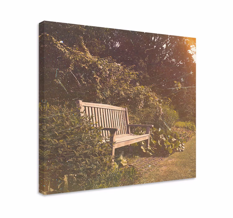 Canvas landschap serene tuinbank - TenStickers