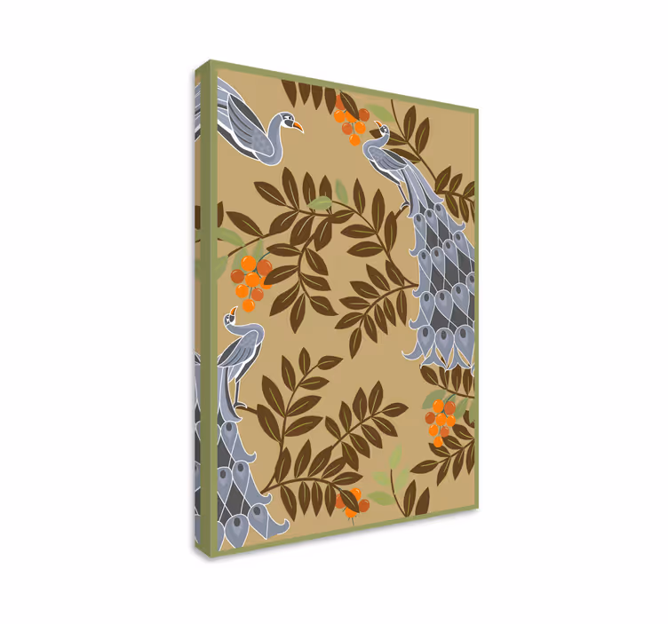 Canvas schilderij bloemen en planten elegant vogelontwerp - TenStickers