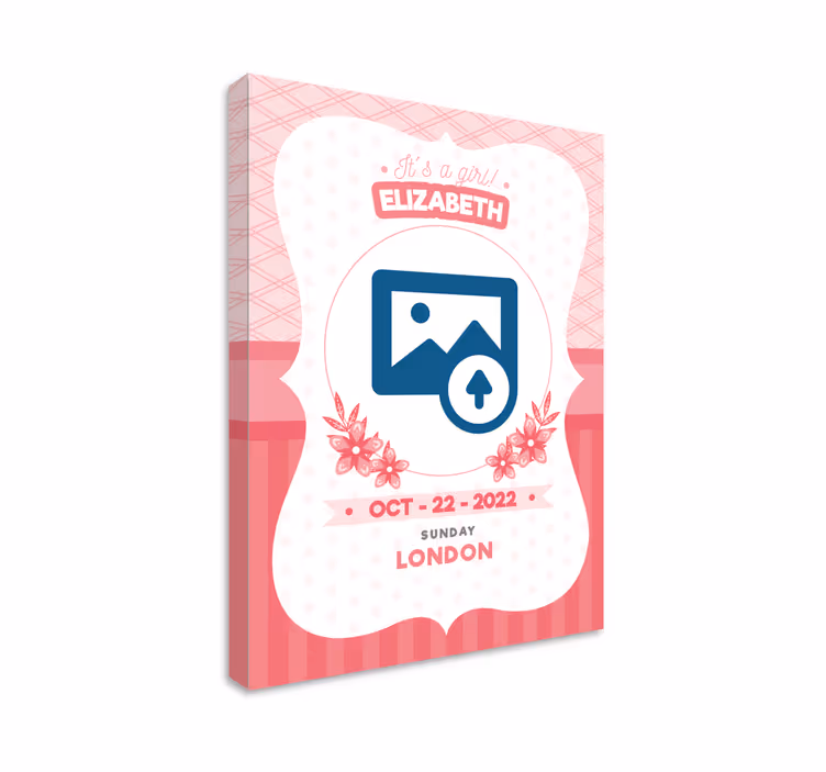 Gepersonaliseerde roze aankondiging Canvas schilderij baby's - TenStickers