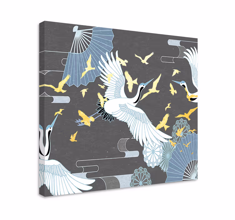Canvas schilderij oriental elegante kraanvogels in vlucht - TenStickers