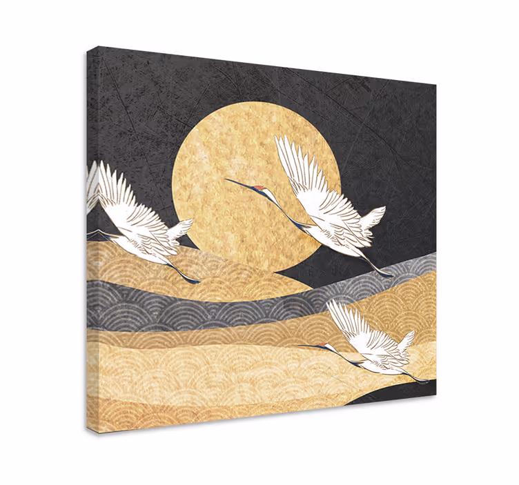 Canvas schilderij boeddha kraanvogels in vlucht - TenStickers