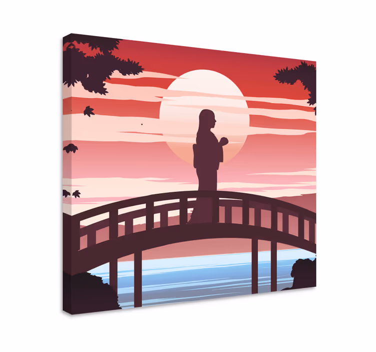 Canvas schilderij abstract silhouet op brug - TenStickers