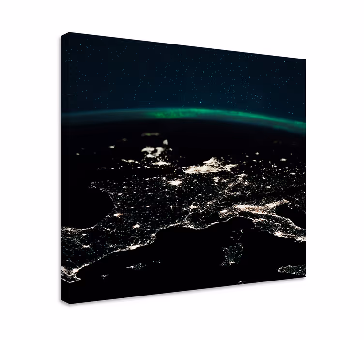 Wereldkaart canvas schilderij luchtfoto nachtaanzicht - TenStickers