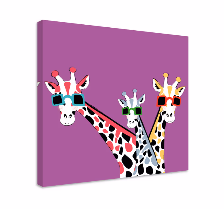 Canvas schilderij dieren giraffen met zonnebril - TenStickers