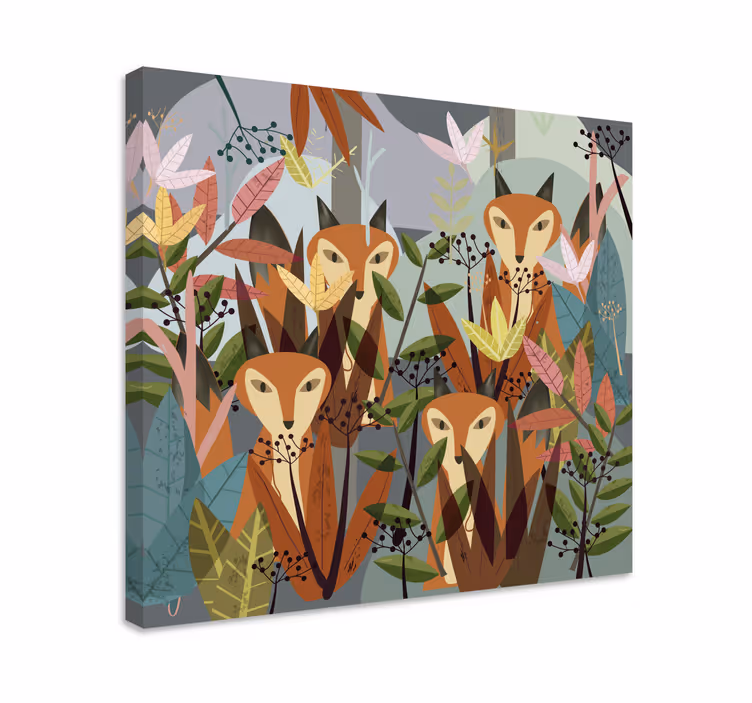 Canvas schilderij dieren vossen in het bos - TenStickers