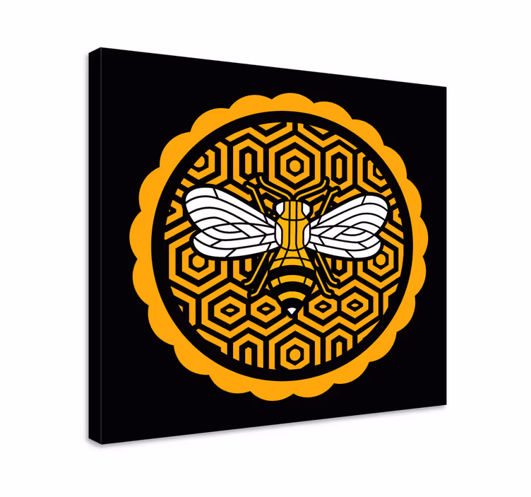 Canvas schilderij dieren bij met hexagons - TenStickers