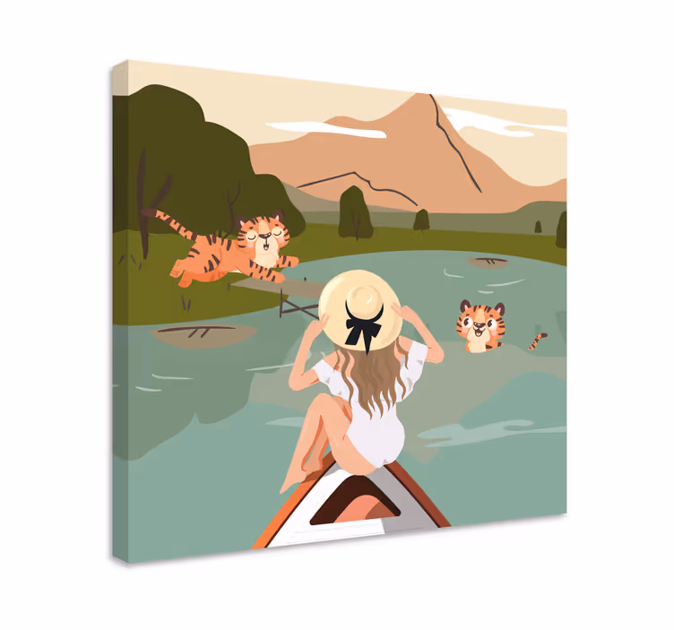 Canvas schilderij dieren tijgers tussen de natuur - TenStickers