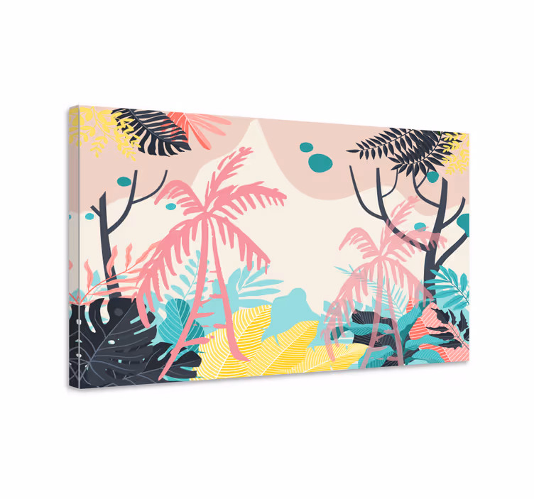 Canvas schilderij bloemen en planten tropische natuurscène - TenStickers