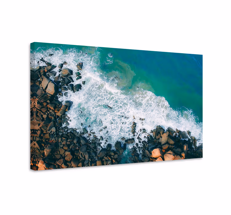 Canvas schilderij marine oceaan golven ontmoeten rotsen - TenStickers