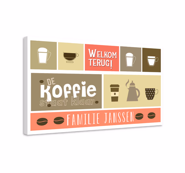 Familienaam en koffie welkom terug canvas - TenStickers