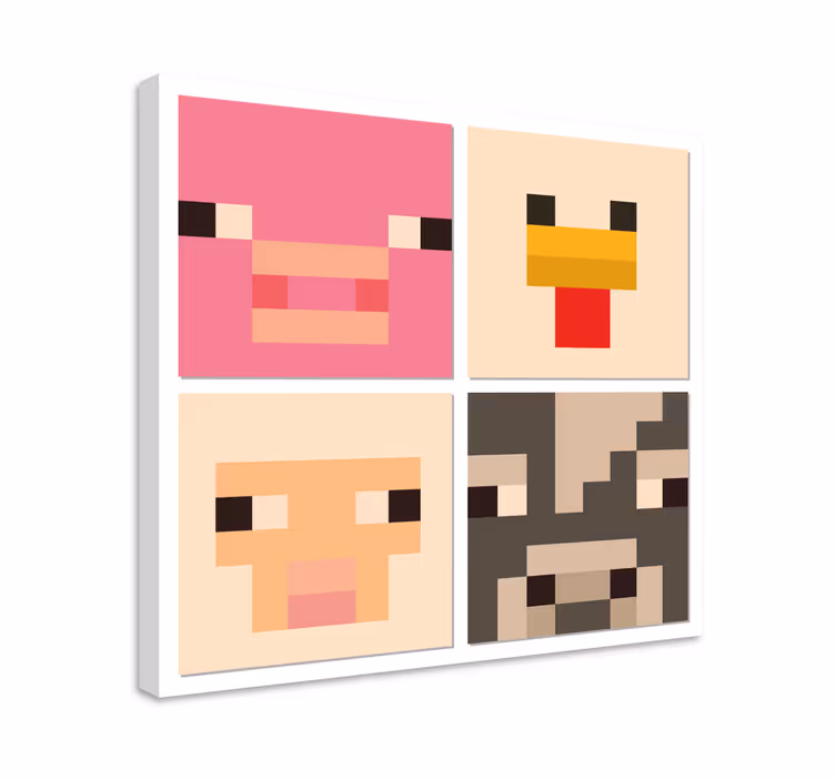 Pixel kunst dier gezichten videogames canvas - TenStickers