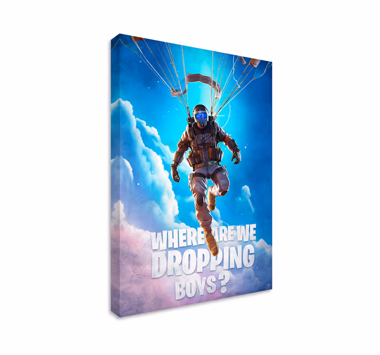 Parachute springende videogame personage canvas - TenStickers