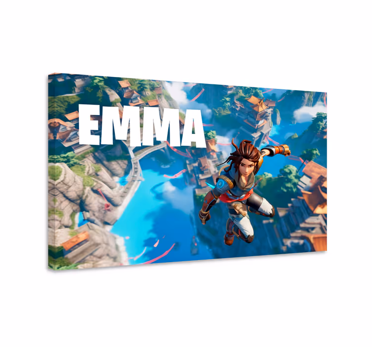 Canvas naam en vallend in lucht game personage - TenStickers