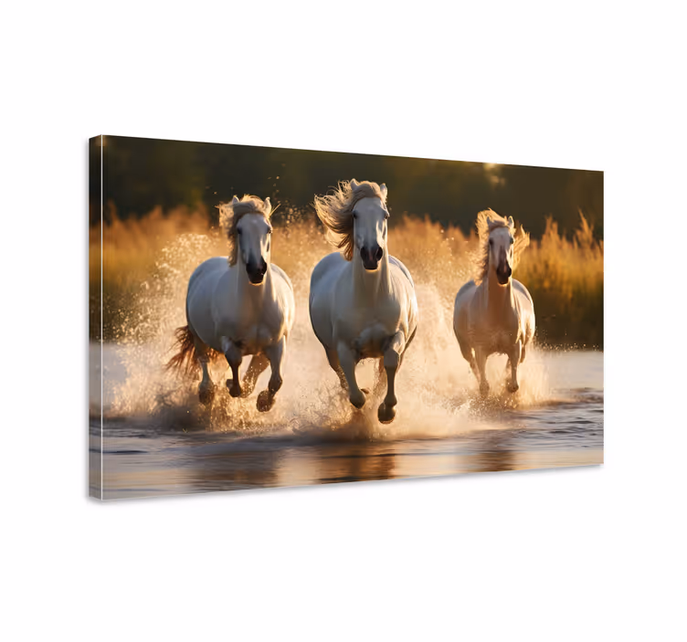 Rennende paarden Canvas schilderij woonkamer - TenStickers