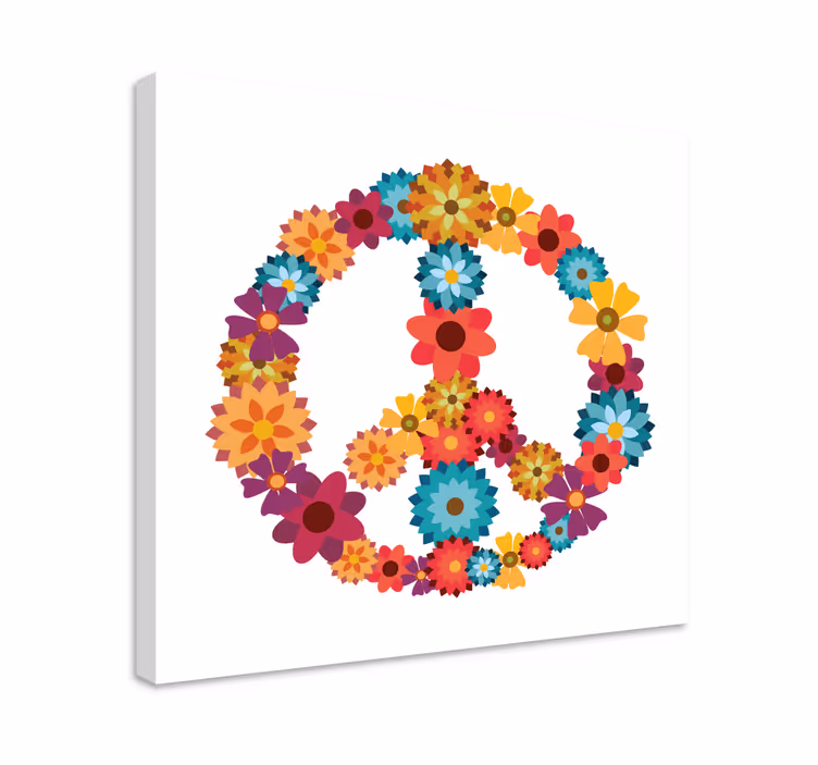 Hippie-symbool Canvas schilderijen bloemen - TenStickers