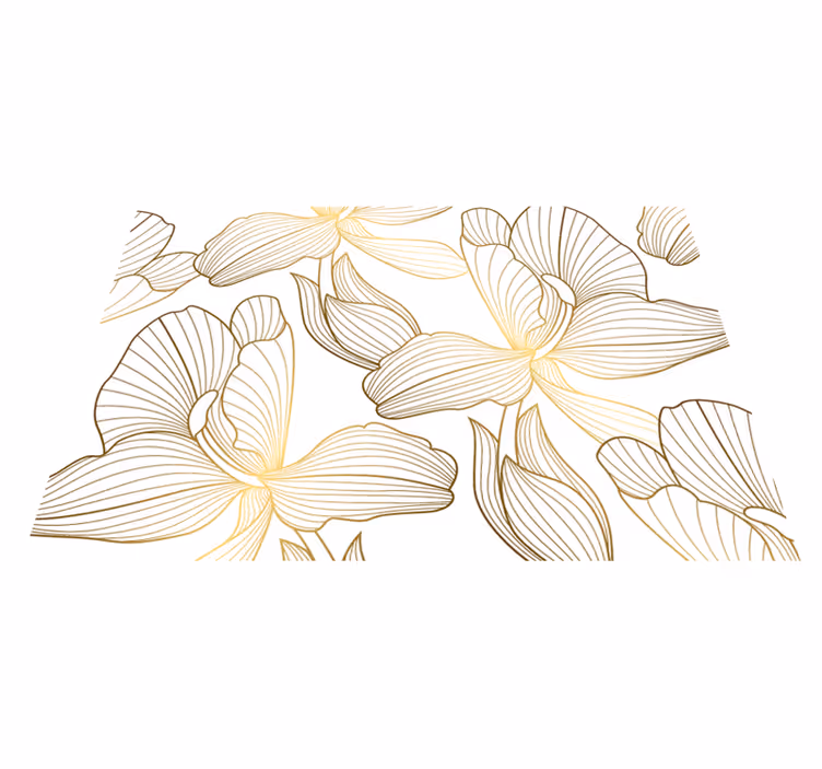 Gouden bloemen vinyl tapijt wit - TenStickers
