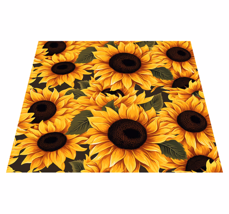 Vintage zonnebloemontwerp vinyl tapijt geel - TenStickers