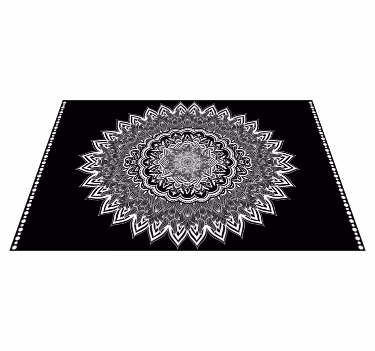 Bloemenmandala ontwerp vinyl tapijt zwart - TenStickers